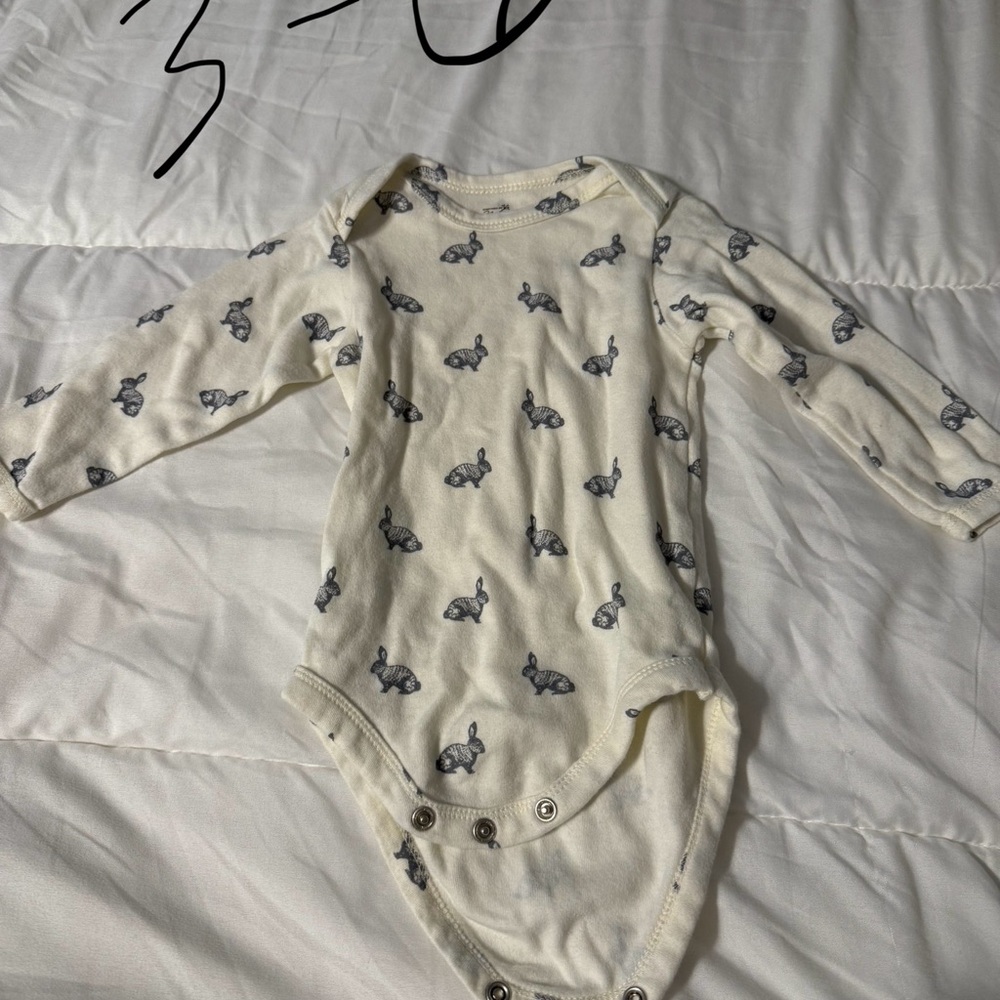 Adorable Cream Bunny Print Baby Onesie